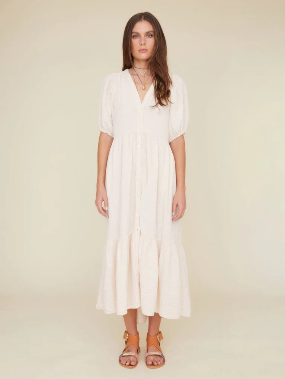 XIRENA White Lennox Cotton Gauze Midi Dress Small